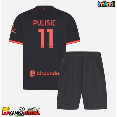 Camisa de Futebol AC Milan Christian Pulisic #11 Equipamento Alternativo Infantil 2026-27 Manga Curta (+ Calças curtas)